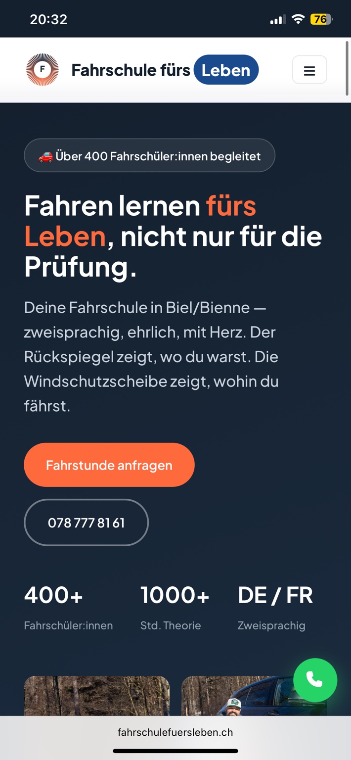Mobile Website der Fahrschule fürs Leben